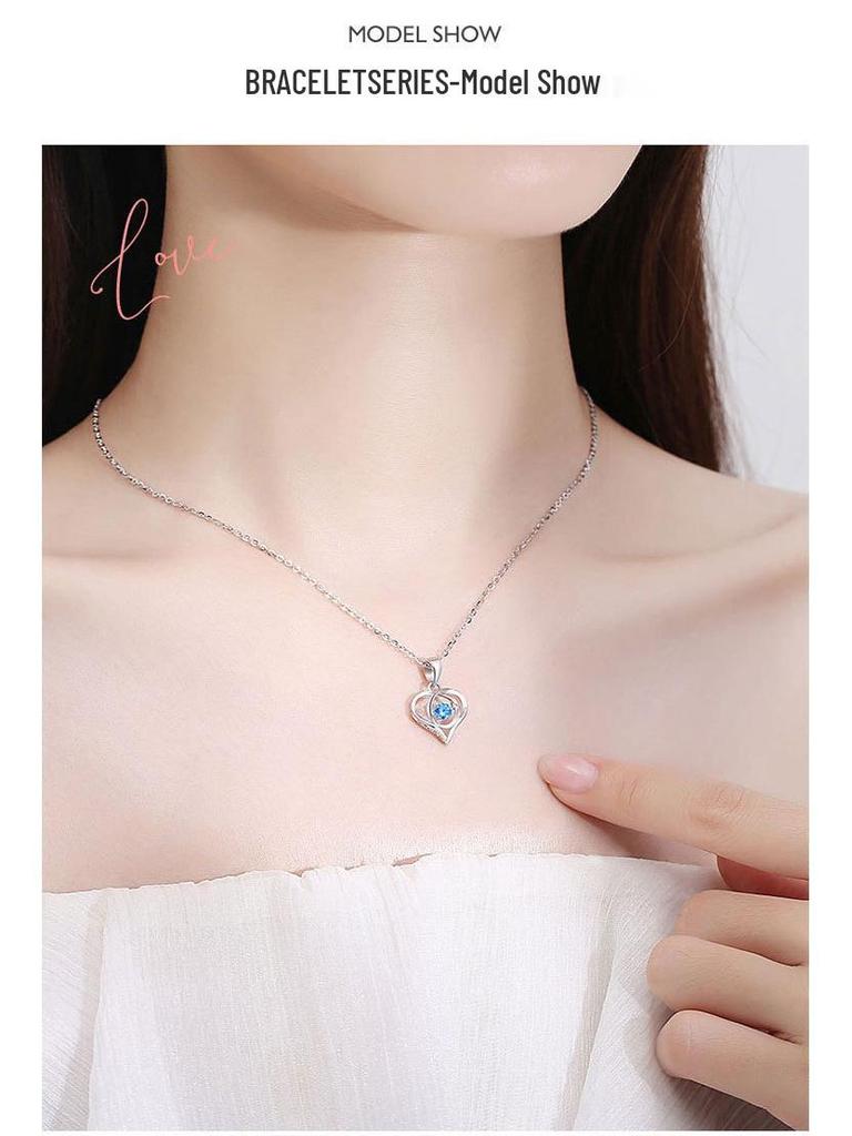 999 Sterling Silver Heart Pendant Necklace - Women's Luxury Clavicle Chain, Perfect for Christmas & Valentine's Day Gifts