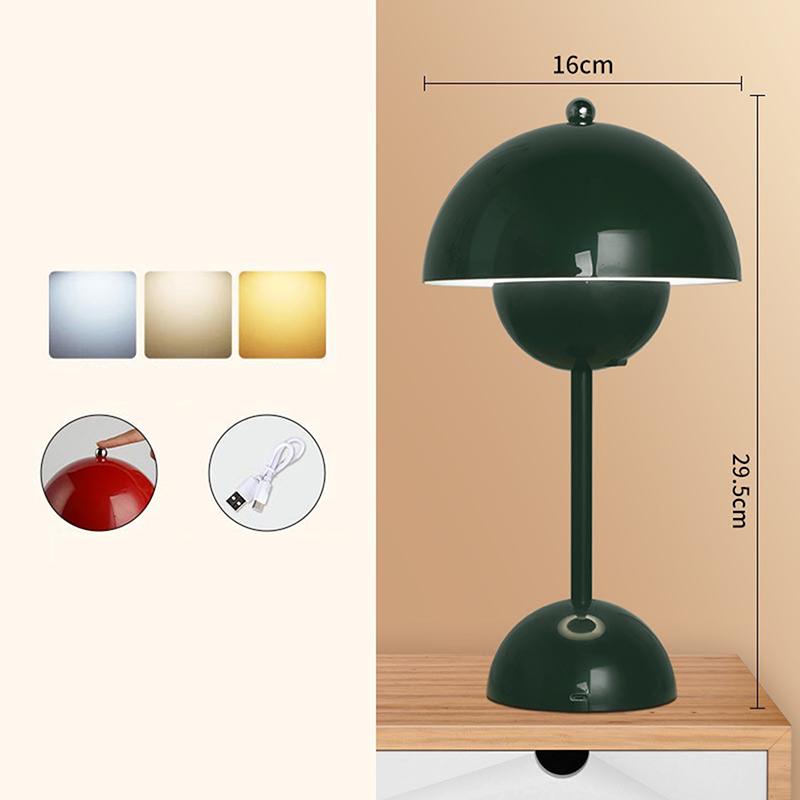 

USB перезаряжаемый светодиодный грибовидный небольшой настольный светильник портативный C-типа зарядка цветок бутон сенсорный ночник настроение настольная лампа декор зелёный