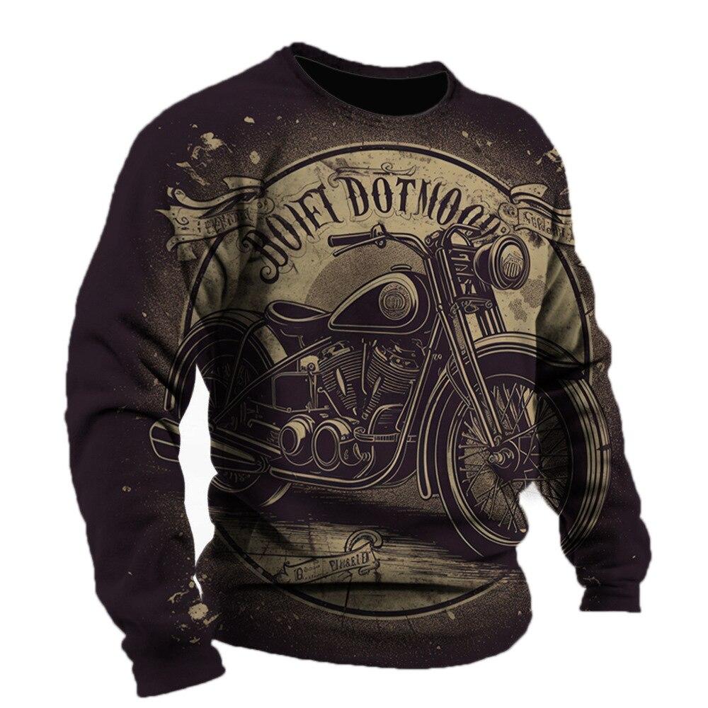 Vintage männer T-shirt Baumwolle Motorrad Muster Langarm T-shirts 3D Gedruckt Kleidung Grafik Straße Harajuku Übergroßen