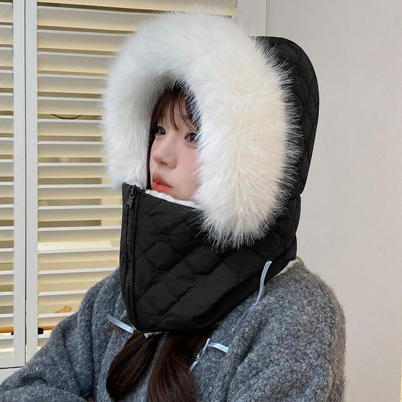 Plush Lei Feng Hat Women'S Winter Plush Thickened Thermal Cotton Hat Scarf Integrated Cycling Artifact Windproof Ear Hat