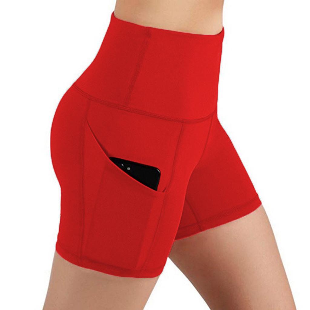 Pantaloncini da Yoga da Donna a Vita Alta con Tasche Controllo Pancia Pantaloncini da Allenamento da Corsa per Fitness, Palestra e Abbigliamento Casual