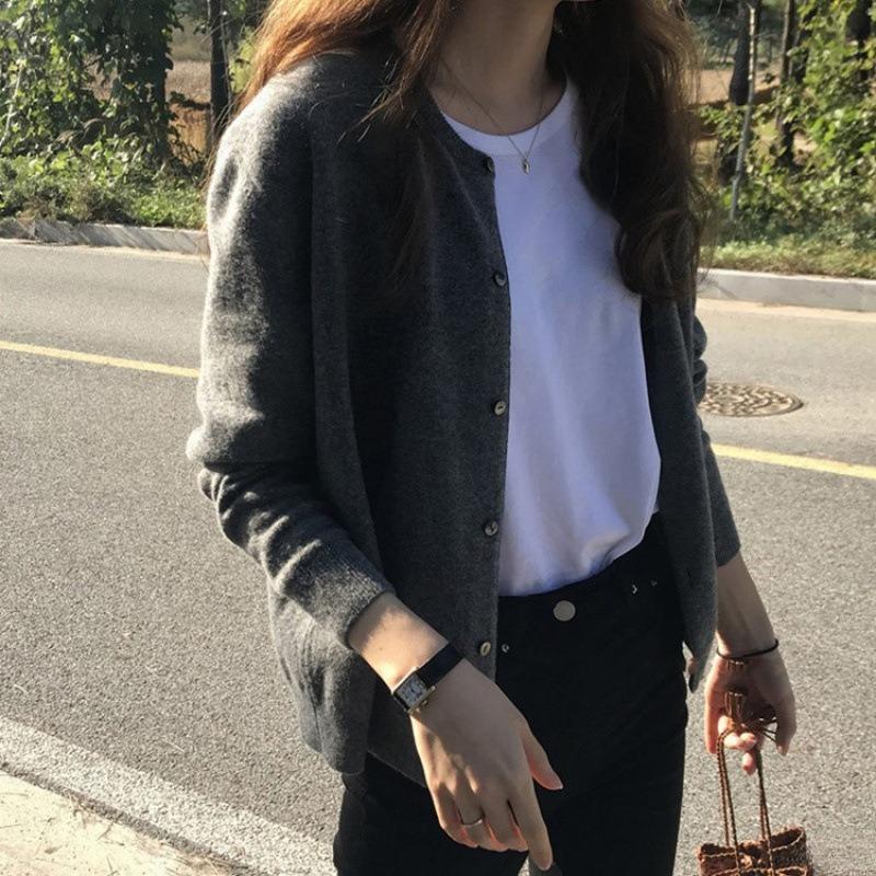 Autumn Long Sleeve Knitted Sweater Cardigan Women Fashion Thin Solid Slim Fit Cardigans Jacket Women Winter Round Neck Casual Knitwears Tops 25012