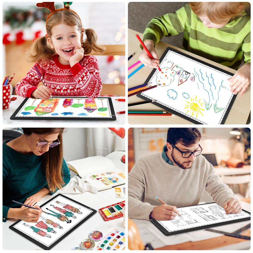 OOWOLF A4 Tracing Rechargeable LED Light Stepless Low Color Measuring 4 USB and Sweatproof Gloves Ideal for Architectural and Drawing Table,