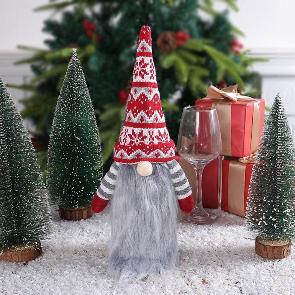 With Long Beard Dwarf Wine Bottle Covers Faceless Santa Claus Wine Bottle Caps Navidad