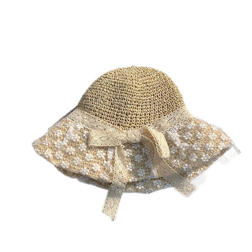 New seaside hat women's summer sunscreen straw hat Hepburn wind beach vacation sunshade sun hat breathable bucket hat