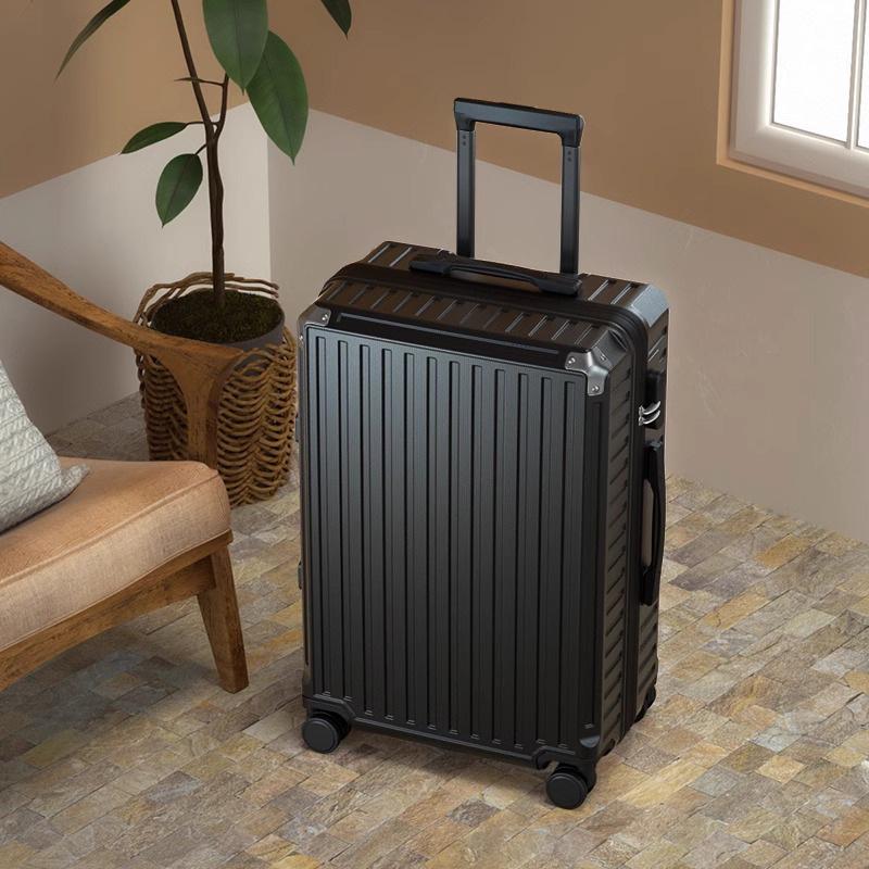 Large Capacity Aluminum Frame Carry-on Suitcase with Password Lock - Durable Leather Luggage for Men and Women