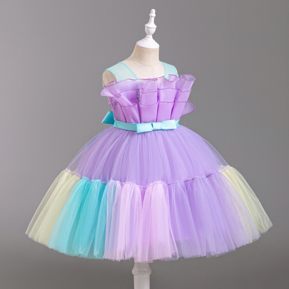 Girls Colourful Patchwork Princess Dresses Sleeveless Colour Patchwork Bowknot Dress Walking Piano Performance Dress 363  Girl's Favourite Dress