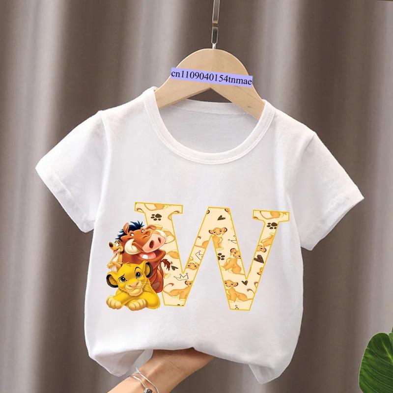 The Lion King Cute Simba Letter A B C Name Print Kids T-Shirts Girls Clothes Baby Boys Short Sleeve T Shirt Summer Children Tops