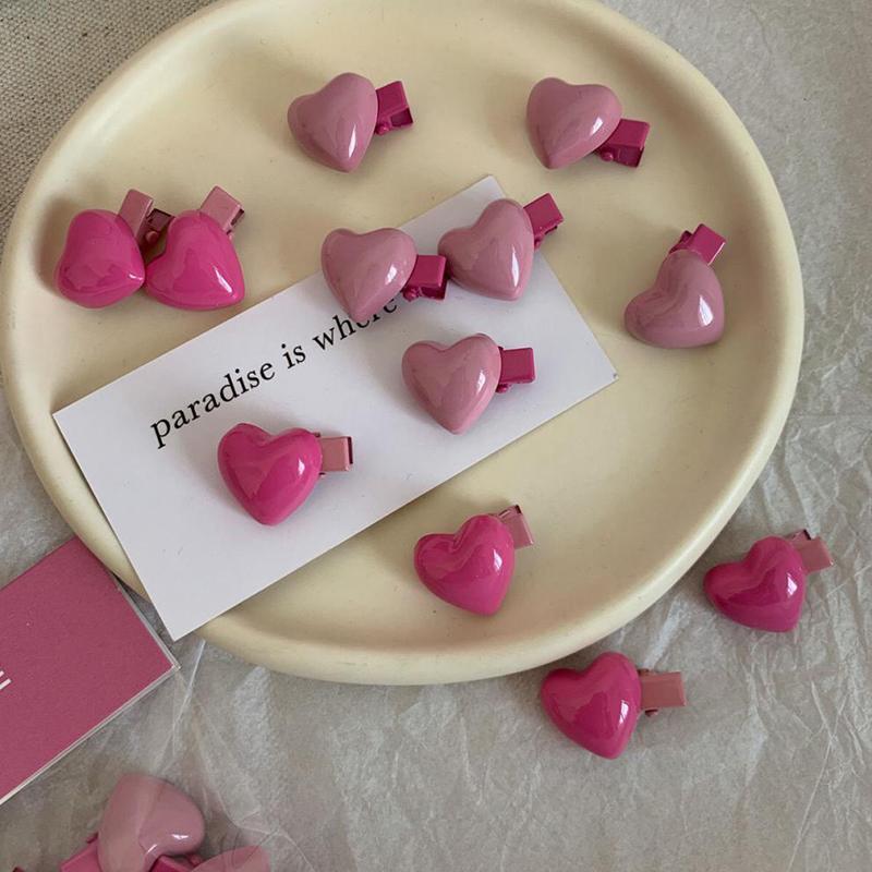 6Pcs/Set Peach Heart Mini Hairpins Cute Sweet Pink Bangs Clip For Girls Fashion Trendy Simple Headwear Korean Style Accessories