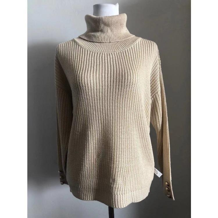 Women Solid Color High Neck Knit Sweater Autumn Winter Casual Fashion Pullover