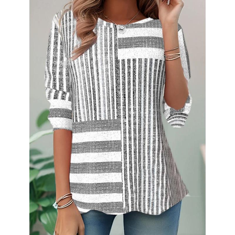 

Women s T shirt Long Sleeve Casual Print Regular Tops Daily Pink Blue Gray Spring Fall Prefall S