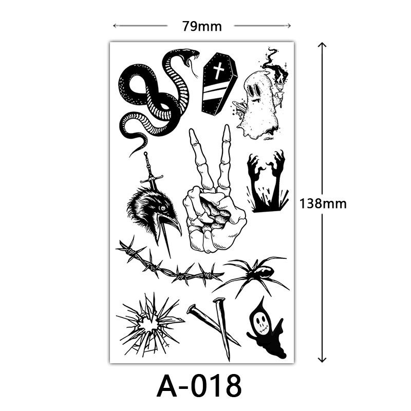 Halloween Tattoo Sticker, Skull Reaper Sickle, Black Bat Tombstone Pumpkin Tattoo