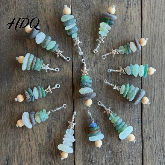 Ocean Themed Holiday Hanging Decor Sea Glass Tree Ornament Handmade Starfish Beach Lover Gift for Family Decoration Coastal Style Pendant Christmas