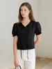 MOMET Plum Balloon Short Sleeve Blouse Black