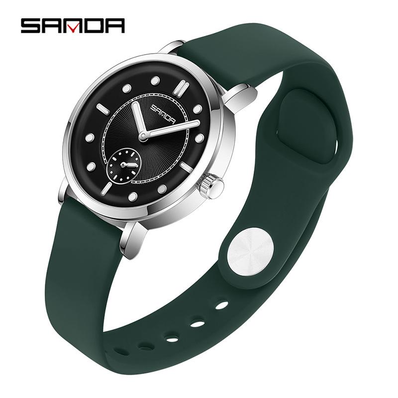 Sanda Women's Fashionable Leather & Silicone Strap Quartz Watch with Luminous Stopwatch