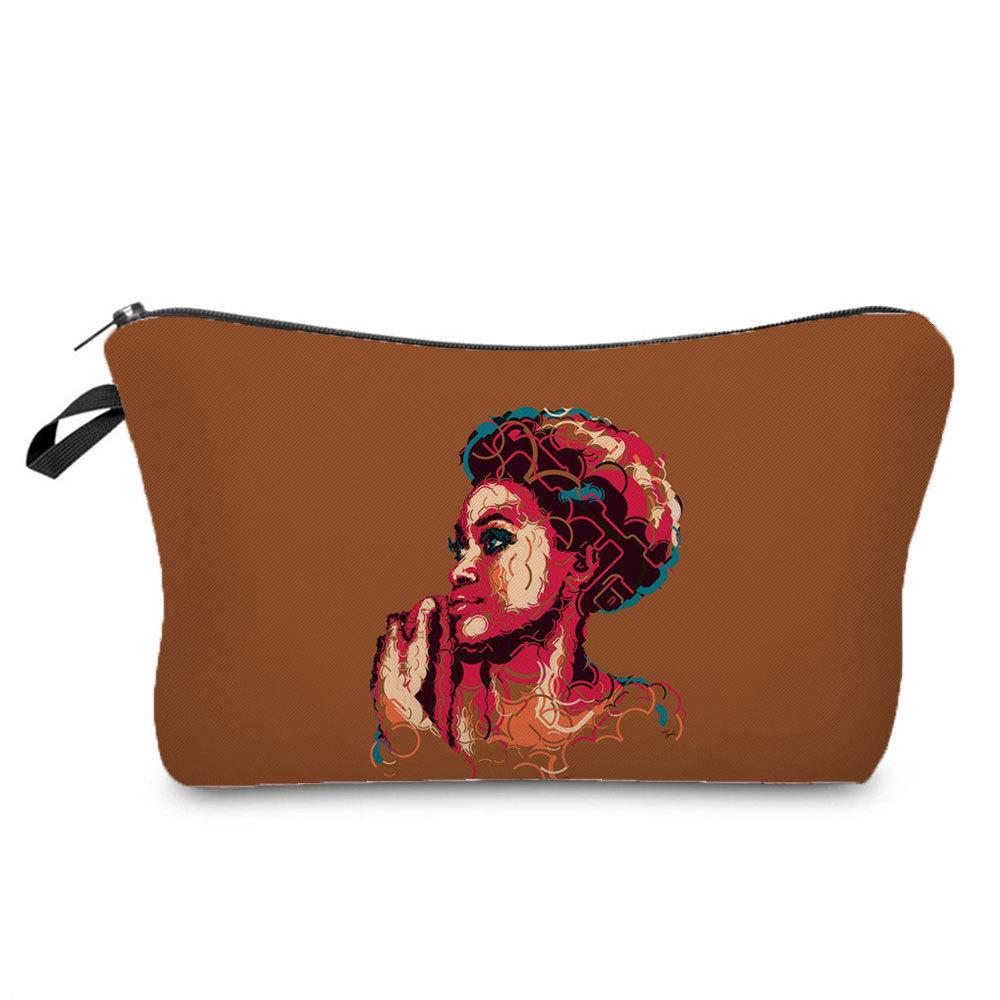 Women Black Girl Print Cosmetic Bag Toiletries Organize Travel Storage Case 6397