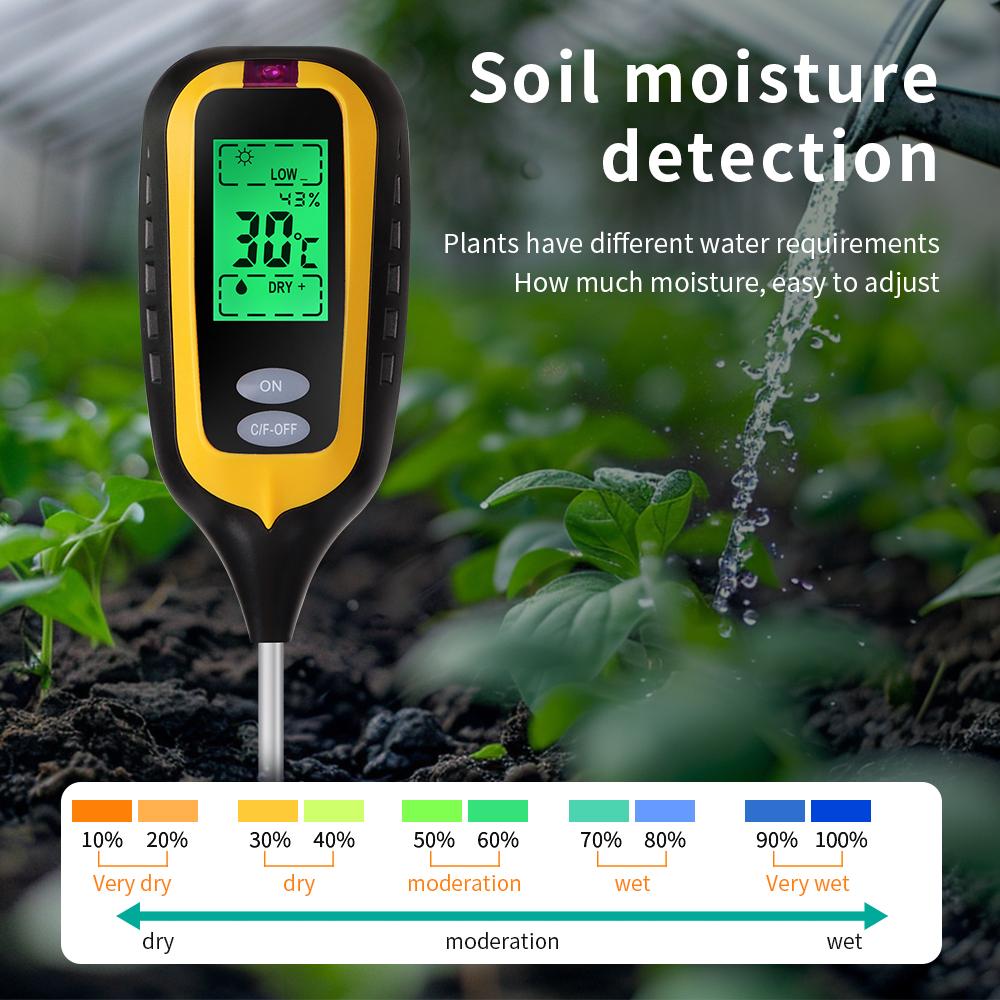 Handheld Soil Tester 6 in 1 Soil PH Moisture Sunlight Temp Fertility Meter Digital Acidity Meter Flower Soil Analyzer for Garden