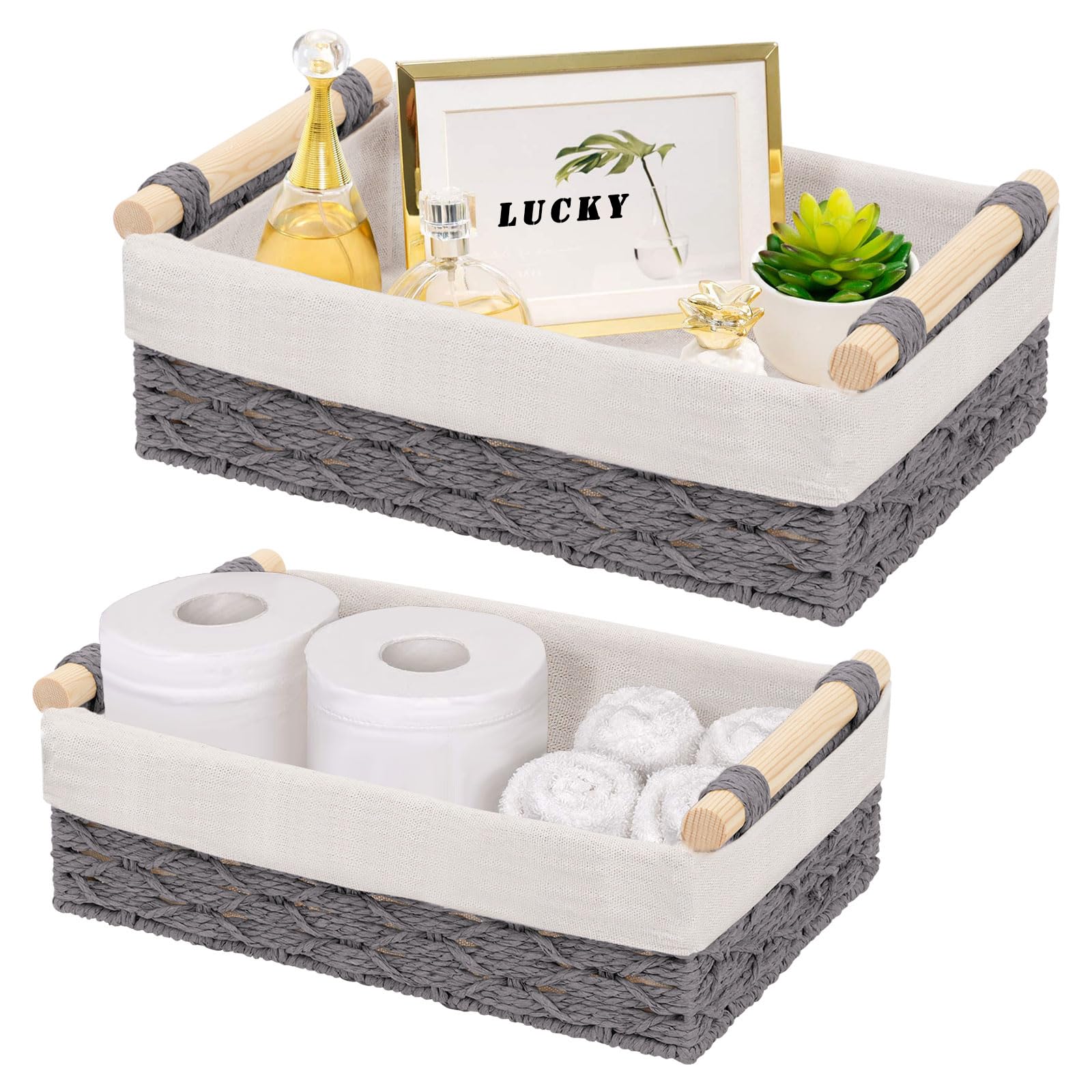 

2 Pack Storage Baskets, Storage baskets for Shelves,Storage Box Organiser,Wicker Hamper Basket,Woven Storage Baskets,Bathroom Storage Organiser сірий колір