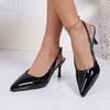 Sexy Black Pointed Toe Patent Leather Pumps Women Luxury Metal Ankle Strap Buckle Brand Designer Shoes Cozy Commuter Office Shoe