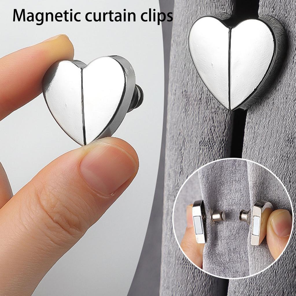 Balení 10 magnetických klipů na závěsy ve tvaru srdce bez nutnosti hřebíčků, oboustranné magnety pro blokování světla, domácí dekorace