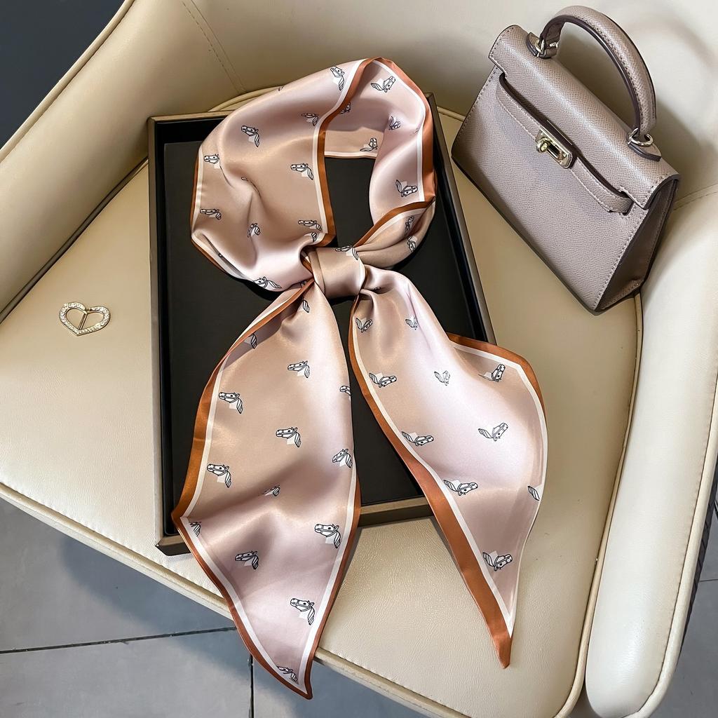 Spring, Autumn and Summer Silk Scarf Small Long Thin Decorative Shirt Bevel Scarf Thin Narrow Neck Protection Fashion Korean Scarf