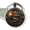 Artistic Zinc Alloy Keychain With Sunset Boat Pattern For Friends And Colleagues