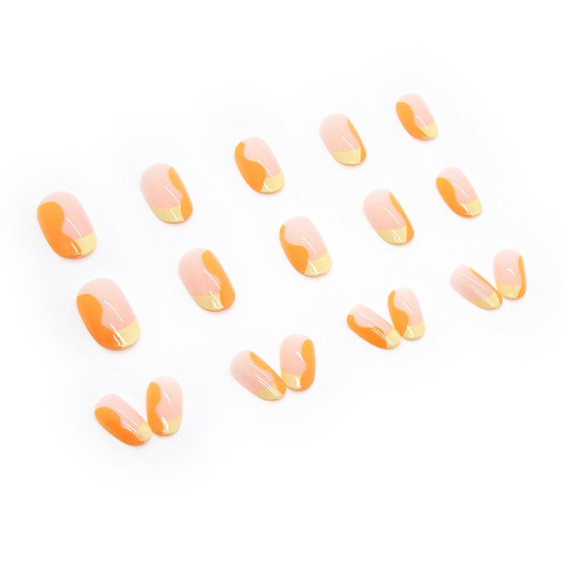 Artificial Nails Round Head Nail Piece Two-color Corrugated Patchwork Piece Ins Style Wear Nail High-quality Nail Piece