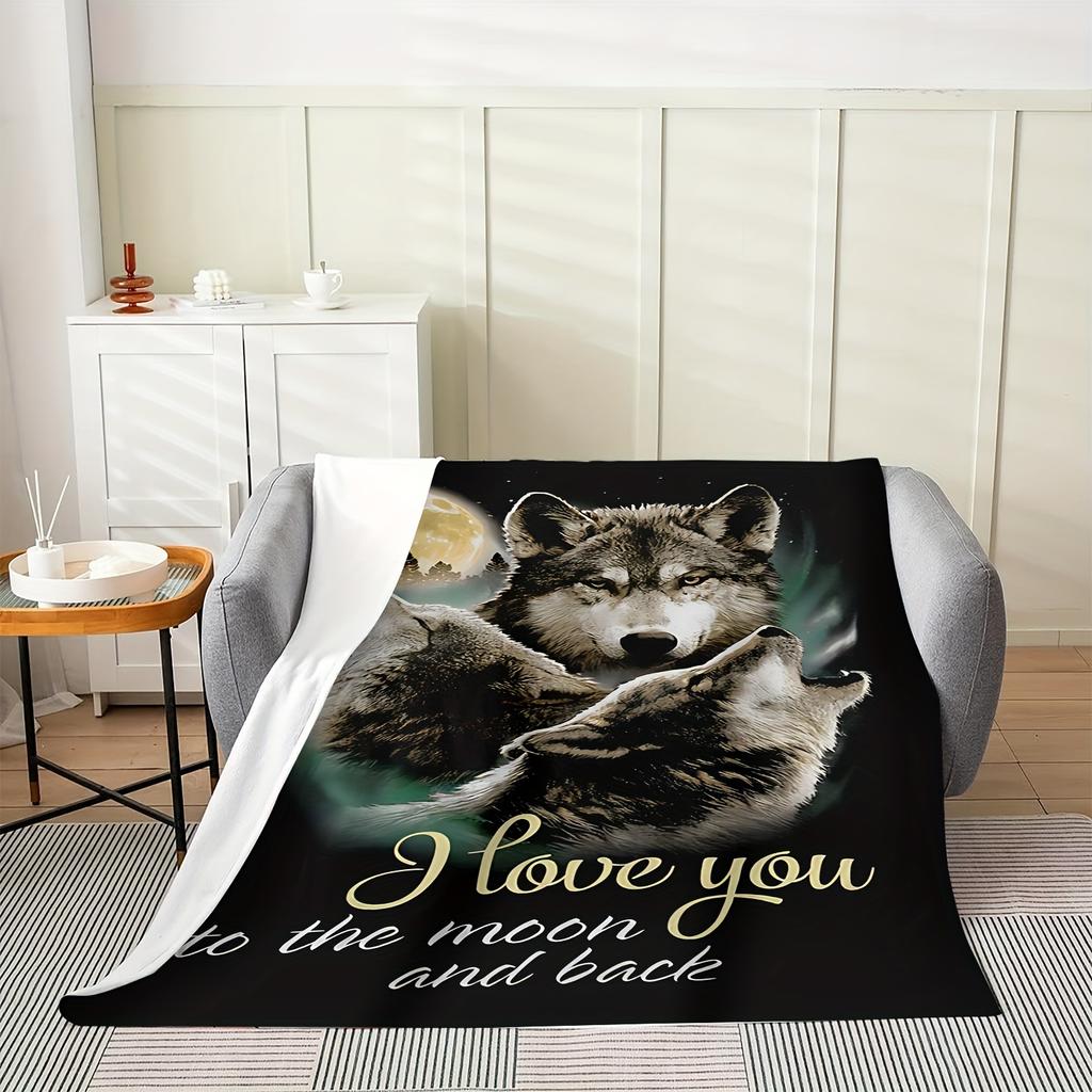 Full Moon Wolf Animal Pattern Art Blanket - Perfect Gift for Boyfriend Soft Cozy All-Season Throw for Bedroom & Home Decor