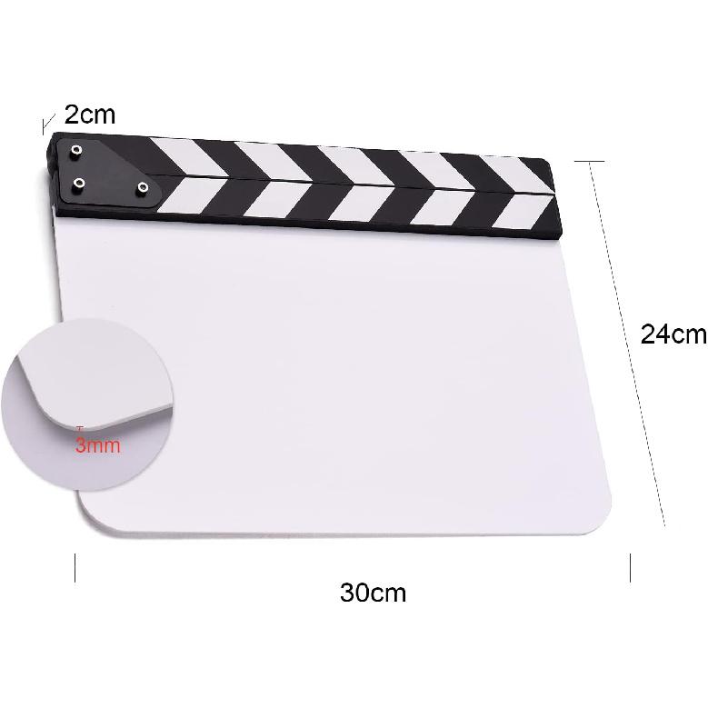Andoer 30 * 24cm/ 12 * 9in Acrylic Film Clapboard Movie Directors Clapper Board Slate Cut Action Scene Blank Clap Board Dry Erase with White & Black