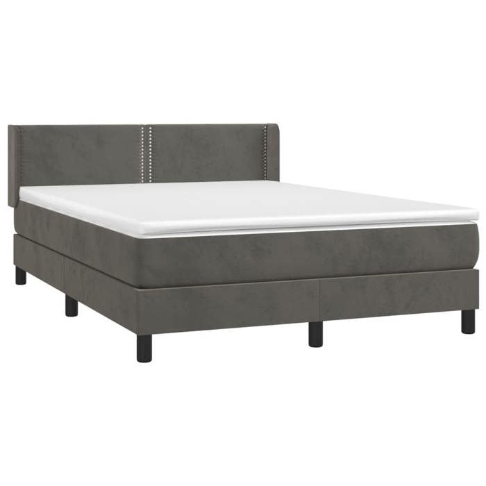 Sommier et matelas - Maison Exclusive - 140x200cm - Velours gris foncé - Tête de lit réglable