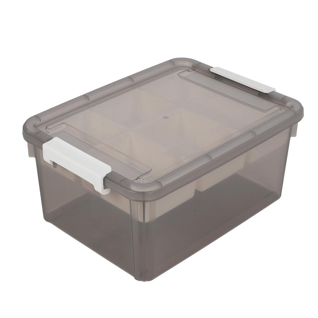 16L Plastic Storage Box Sturdy PP Clear Latching Box with Removable Tray for Toys Organization