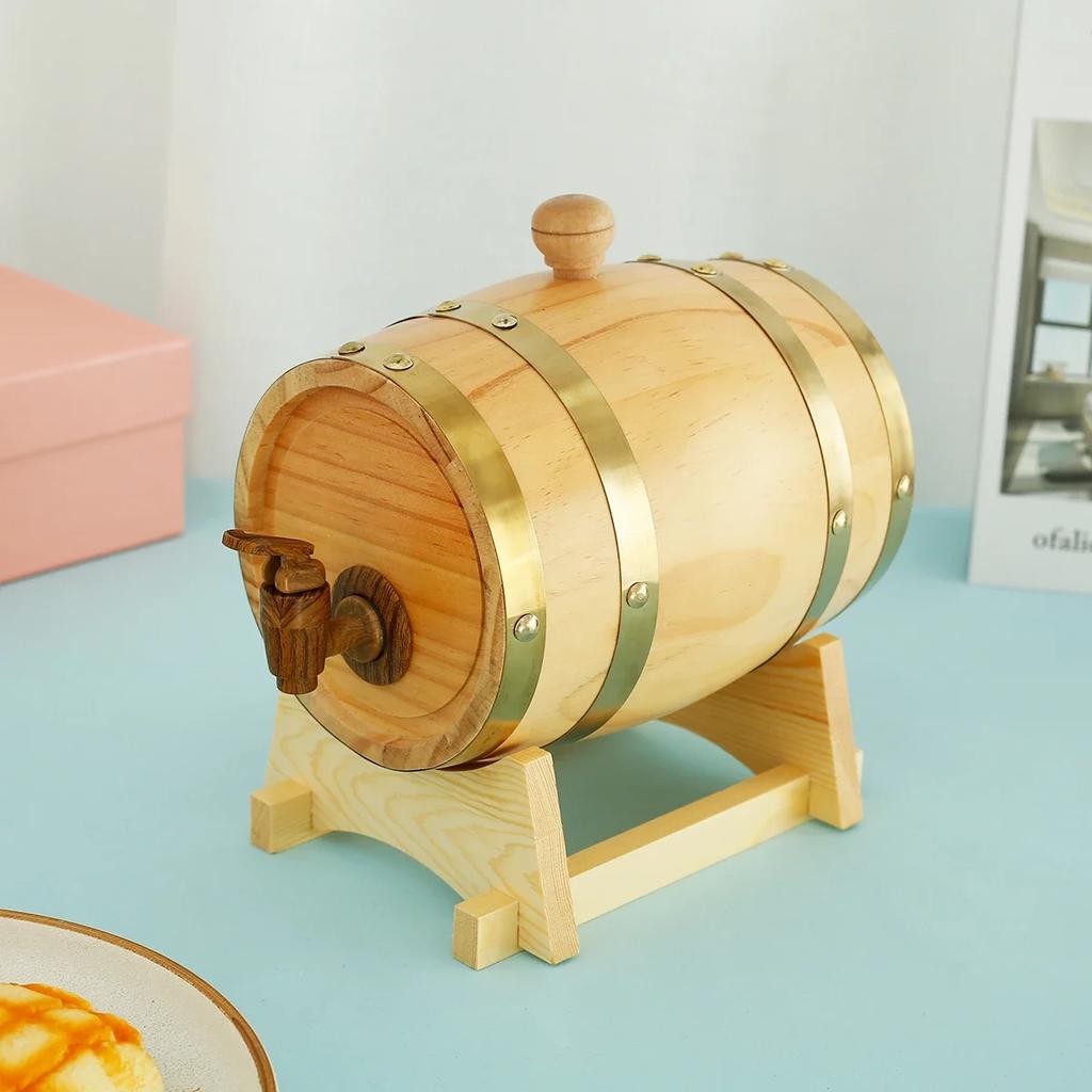 1,5L Drewniana Beczka Vintage Dąb Narzędzia do Warzenia Piwa Kran Dozownik do Rumu Garniec Whisky Wina Narzędzia Barowe Dekoracja Domu Narzędzia Barowe