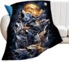 Howling Wolves Moon Night Sky Blanket Artistic Wildlife Print Soft Fleece Throw Home Decor Gift for Nature Lovers