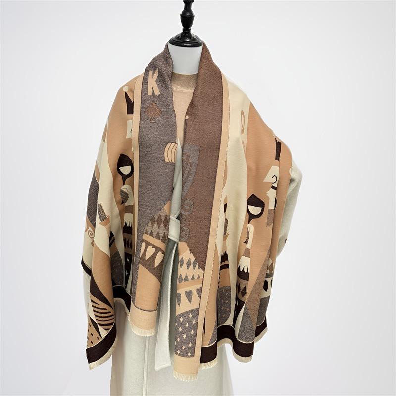 New scarf women's winter poker thickened warm fringed shawl trendy girl scarf student