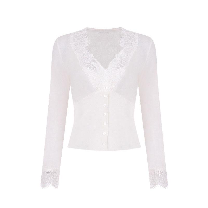 2026 Spring Women's White Lace Mesh Layered Shirt – French Chic Style