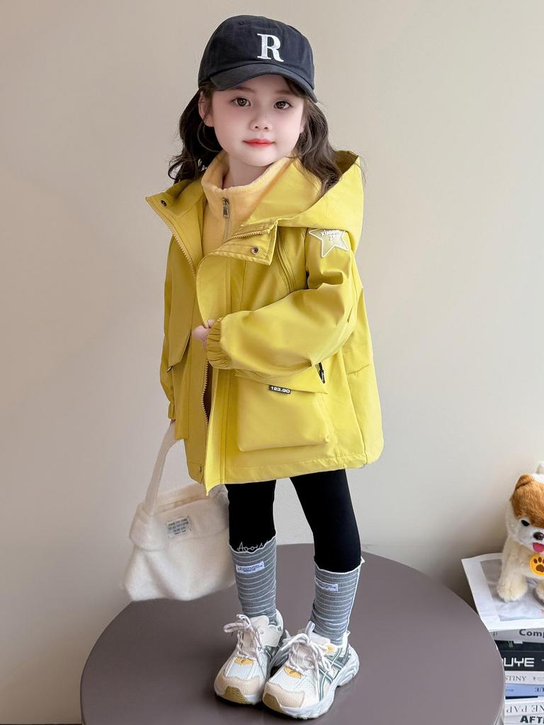2025 Girls' Windproof Jacket: Spring/Autumn Stylish 2-in-1 Detachable Storm Coat