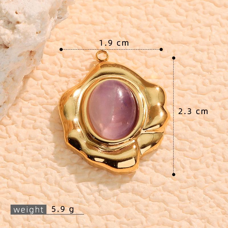 Colorful Natural Stone Irregular Flower and Oval Stainless Steel Pendant Necklace and Earrings Set