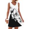 Women's Fashion Casual Summer Cuffless Bag V-neck Vintage Floral Print Dress Beach Sundress