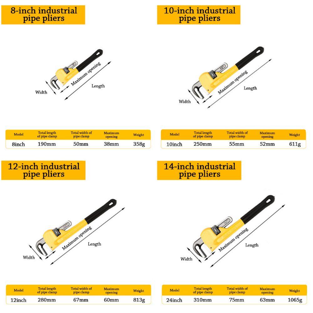 Multi-Purpose Pipe Pliers Labor-saving Black&Yellow Water Pipe Pliers Water Pipe Self-Tightening Pliers Pipe Wrench Universal