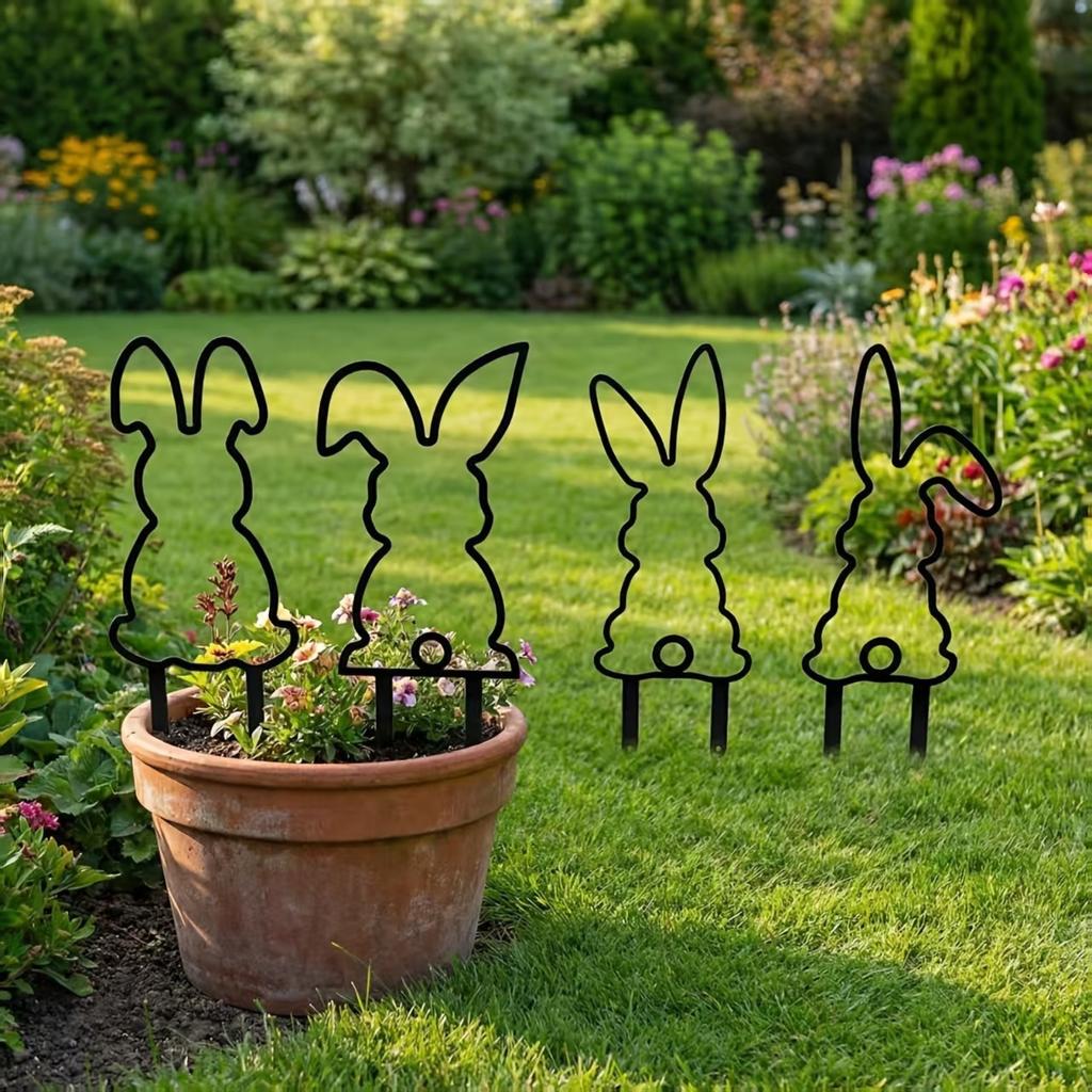 4PCS Metal Outdoor Garden Decorations Bunny Silhouette Yard Stakes Lawn Ornaments for Seasonal and Everyday Garden Display