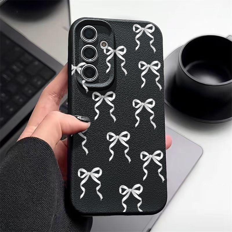 Bowknot Pattern Slim Matte Phone Case For Samsung S25 S24 FE S23 Ultra S22 A36 A56 A16 A55 A26 A35 TPU Leather Texture Soft Shockproof Bumper Cover
