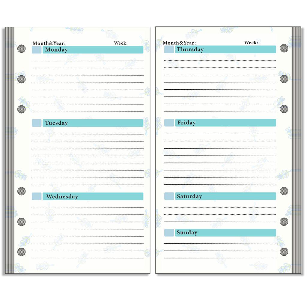 A6 Loose Leaf Náplň do notebooku Spirálová pořadač Vnitřní strana Stránka rozpočtu Týdně Měsíčně Uvnitř papírnictví