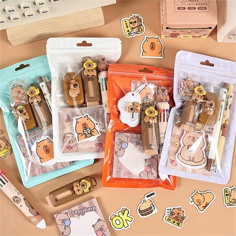 Adorable Capybaras Themed School Supplies Set Includes Practical Items Pen Eraser Sticker Memo Pad Study Essential