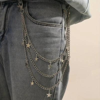 Star Pendant Metal Pants Chain Punk Hip-hop Jeans Pannts Chain Belts Jewelry Accessories Waist Link Hanging Chain Jeans Trousers