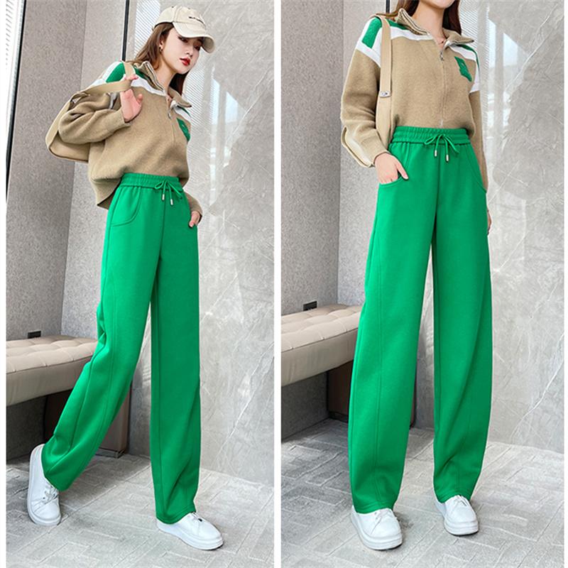 Winter New Thickening Velvet Wide Leg PantsCasual Warm Elegant Women Sweatpants Korean High Waist Loose Straight Pants Female