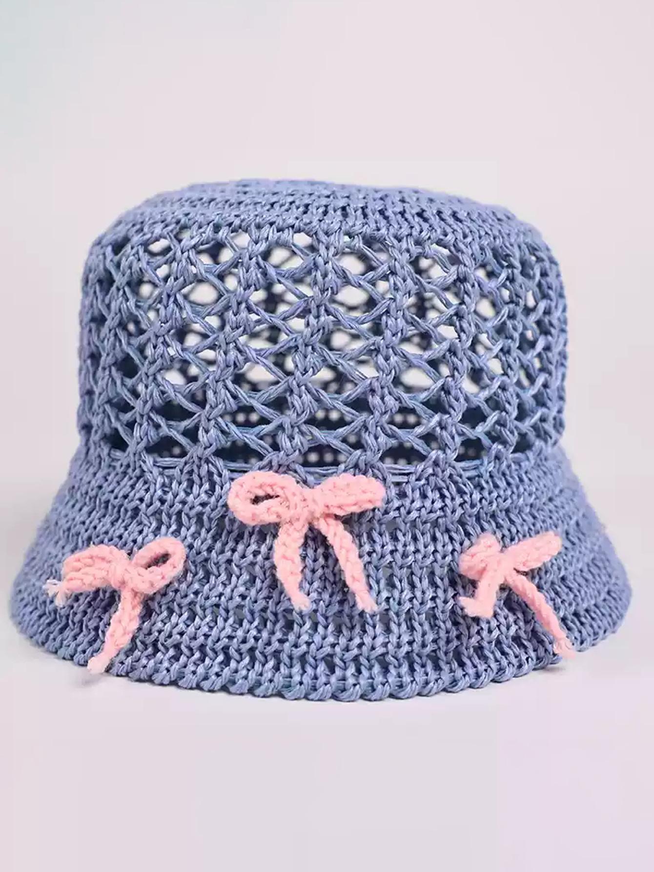 

Hat women s knitted hollow bucket hat fashion bow outdoor sunshade sun hat Average size