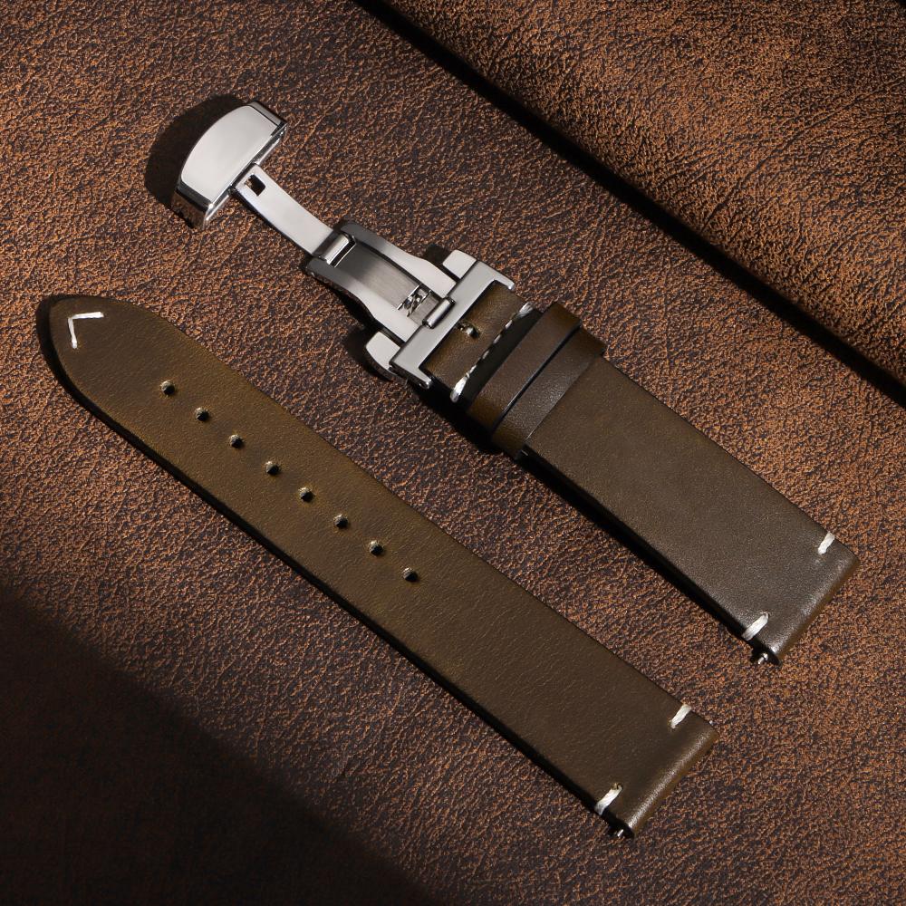 Premium Cowhide Watch Band Butterfly Buckle Stitching Calfskin Strap for Omega Wristband 18/19/20/21/22/24mm Bracelet for Seiko