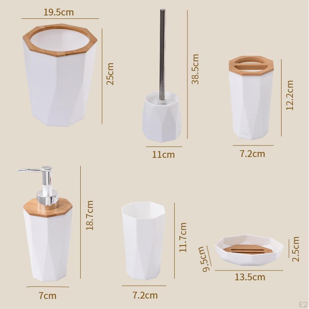 6x Bathroom Accessories Set Rinse Cup Decorative Practical Sturdy Toilet Brush Soap Dispenser for