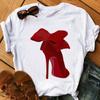 Estive Plus Manica Corta Tacchi Alti Stampate Puro Cotone Ampie Girocollo Manica Corta Scarpe T-Shirt Donna