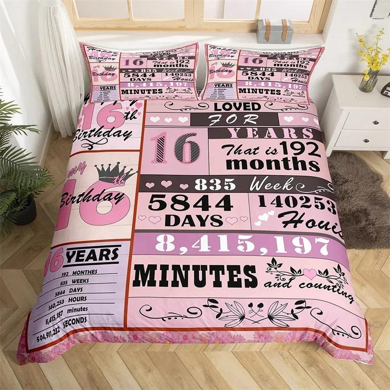 Copripiumino Calendario di Compleanno Set Biancheria da Letto Buon Compleanno Feste Microfibra Regali di Compleanno Copripiumino King Full Per Ragazzo Ragazza